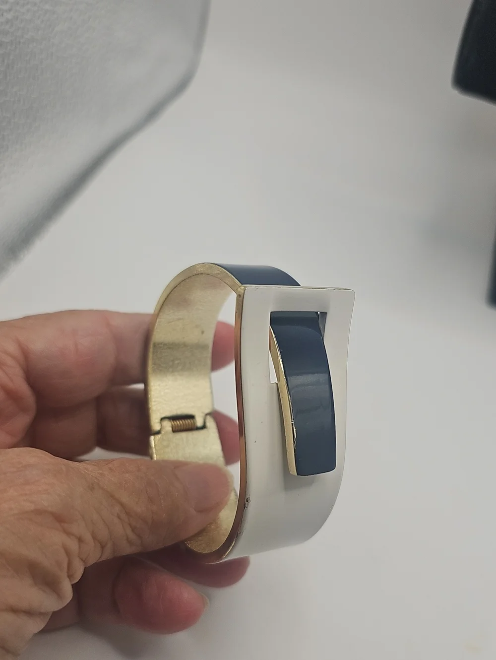 Slim Rectangular Smart Bracelet in Dark Blue with Gold Accent. Minamaist